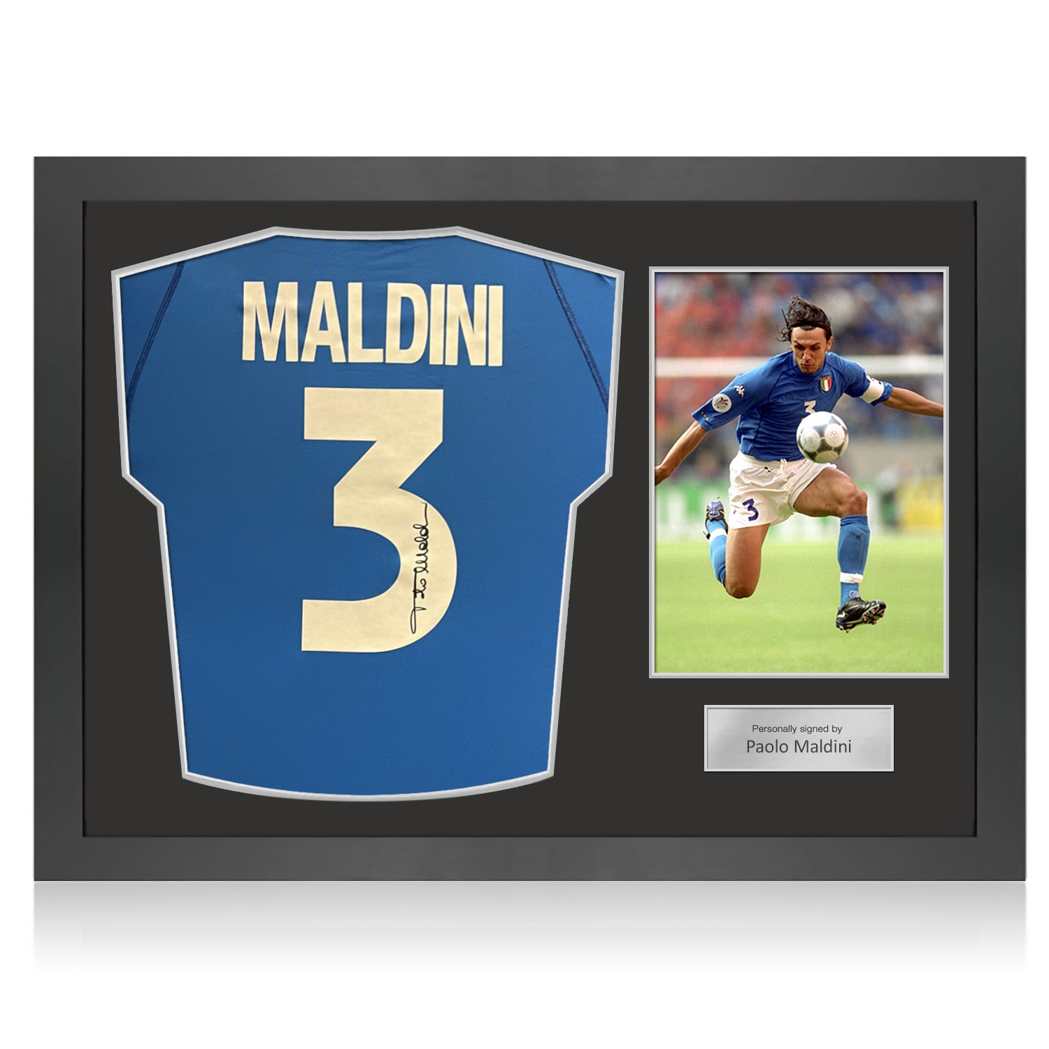 Paolo Maldini Signed Original 2000-01 Italy Home Football Shirt. Icon Frame