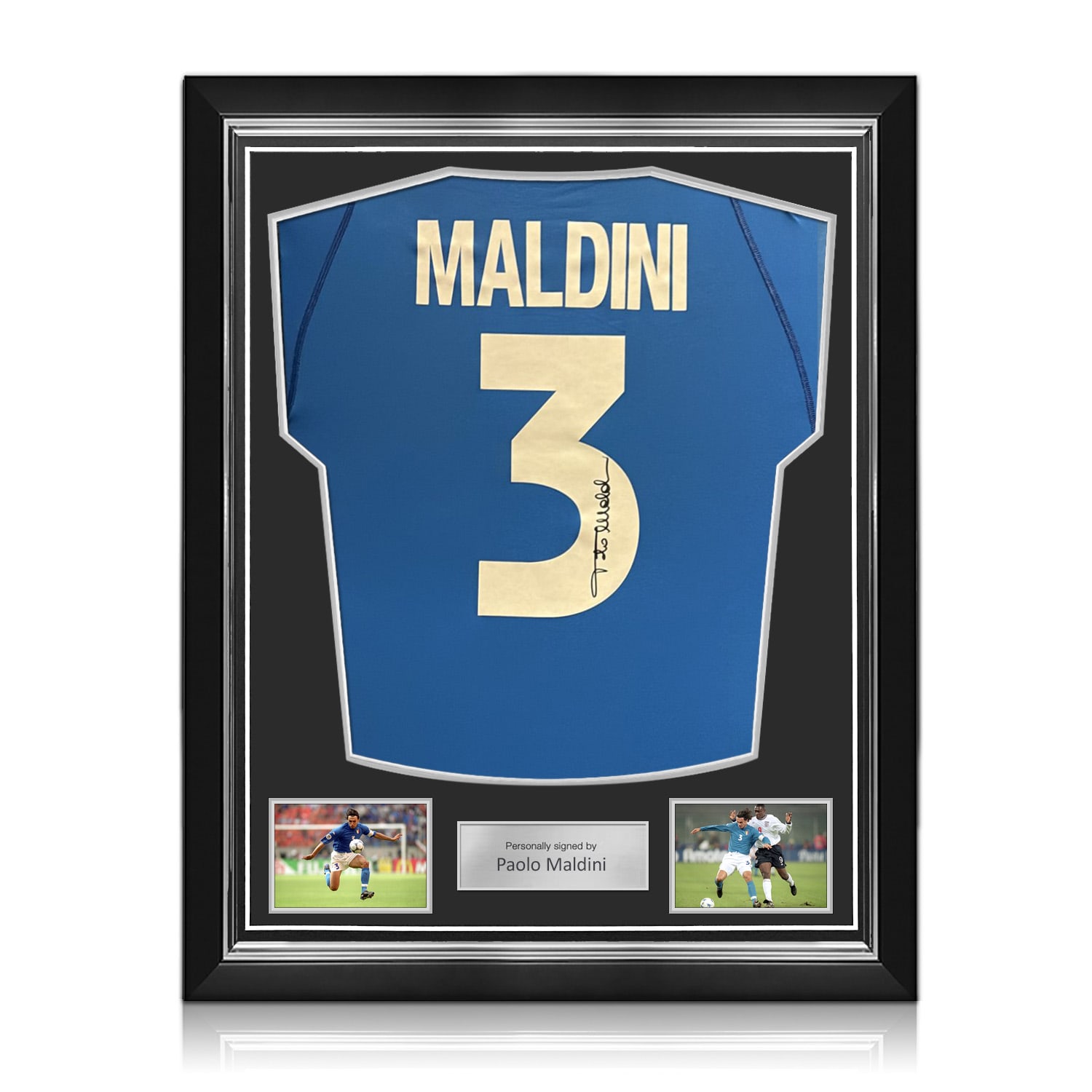 Paolo Maldini Signed Original 2000-01 Italy Home Football Shirt. Superior Frame