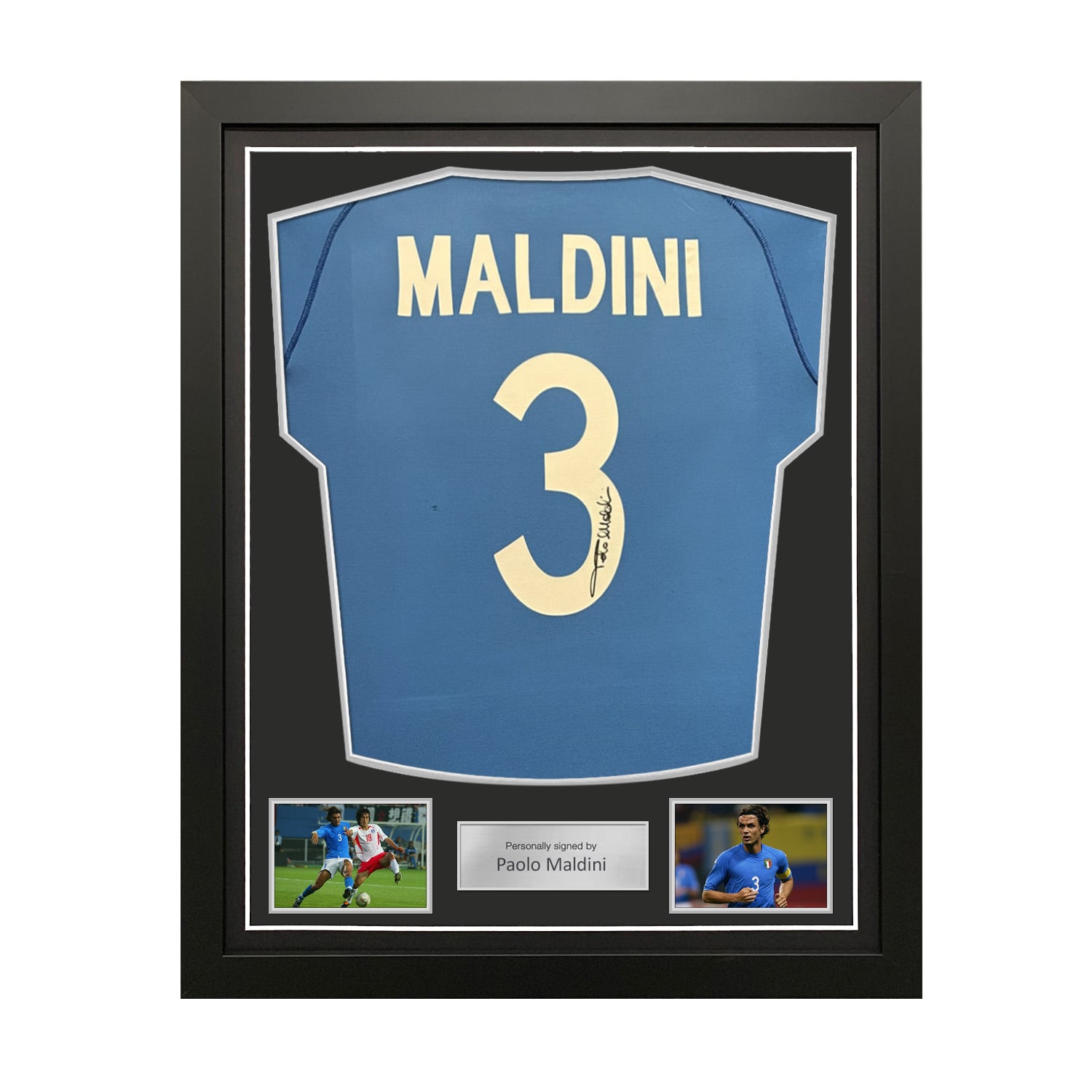 Paolo Maldini Signed Original Italy 2002 Football Shirt. Standard Frame