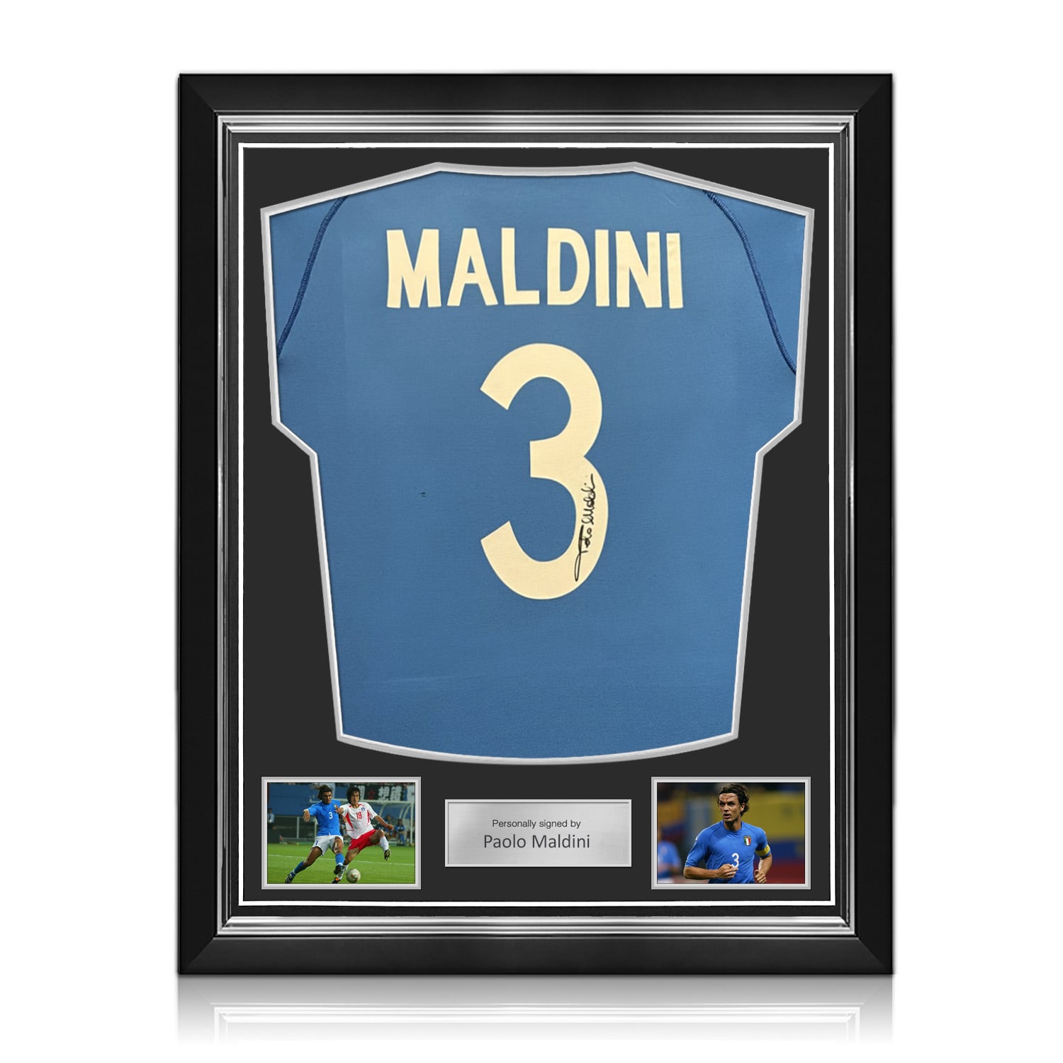 Paolo Maldini Signed Original Italy 2002 Football Shirt. Superior Frame