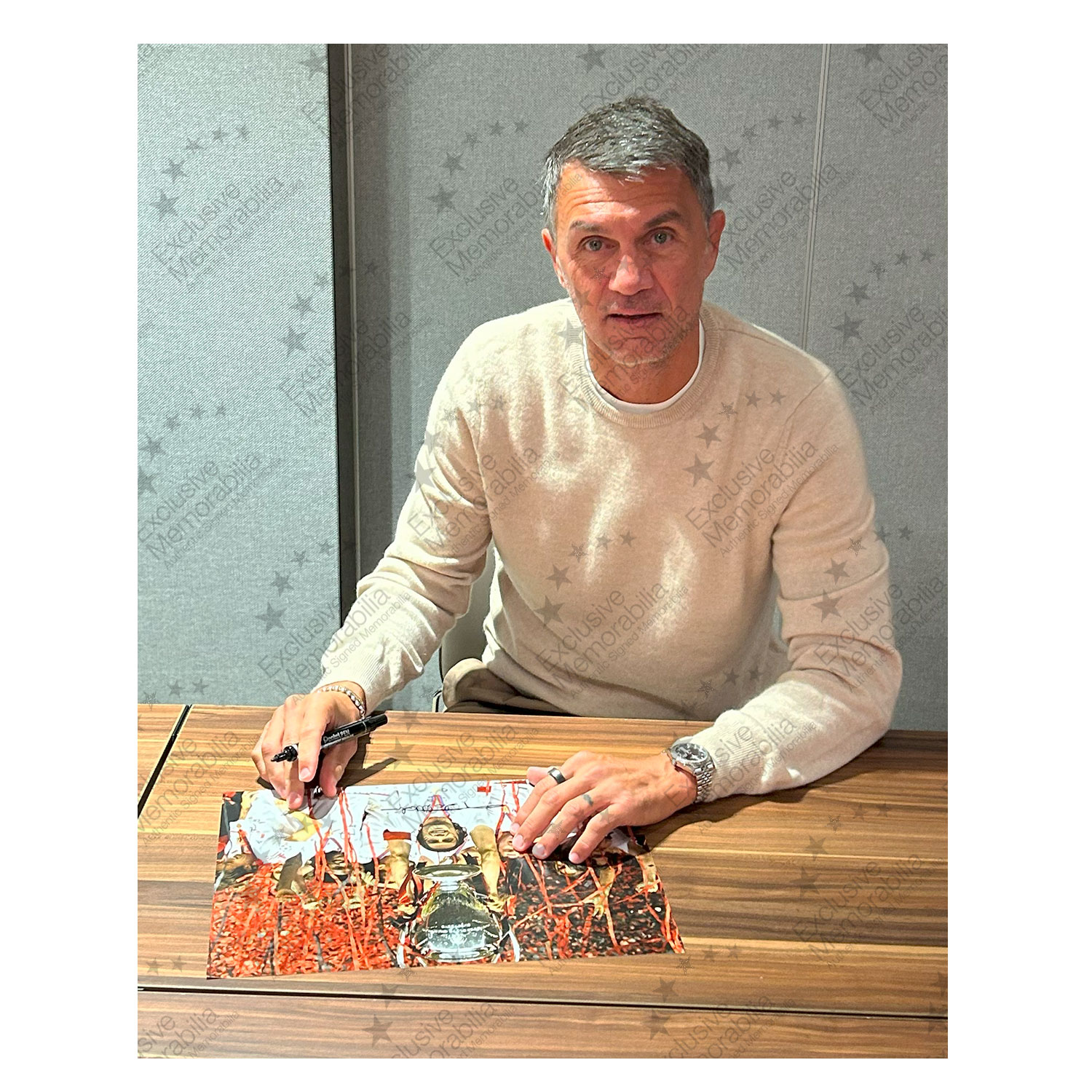 Paolo Maldini Signed AC Milan Football Photo: UCL Winner. Framed