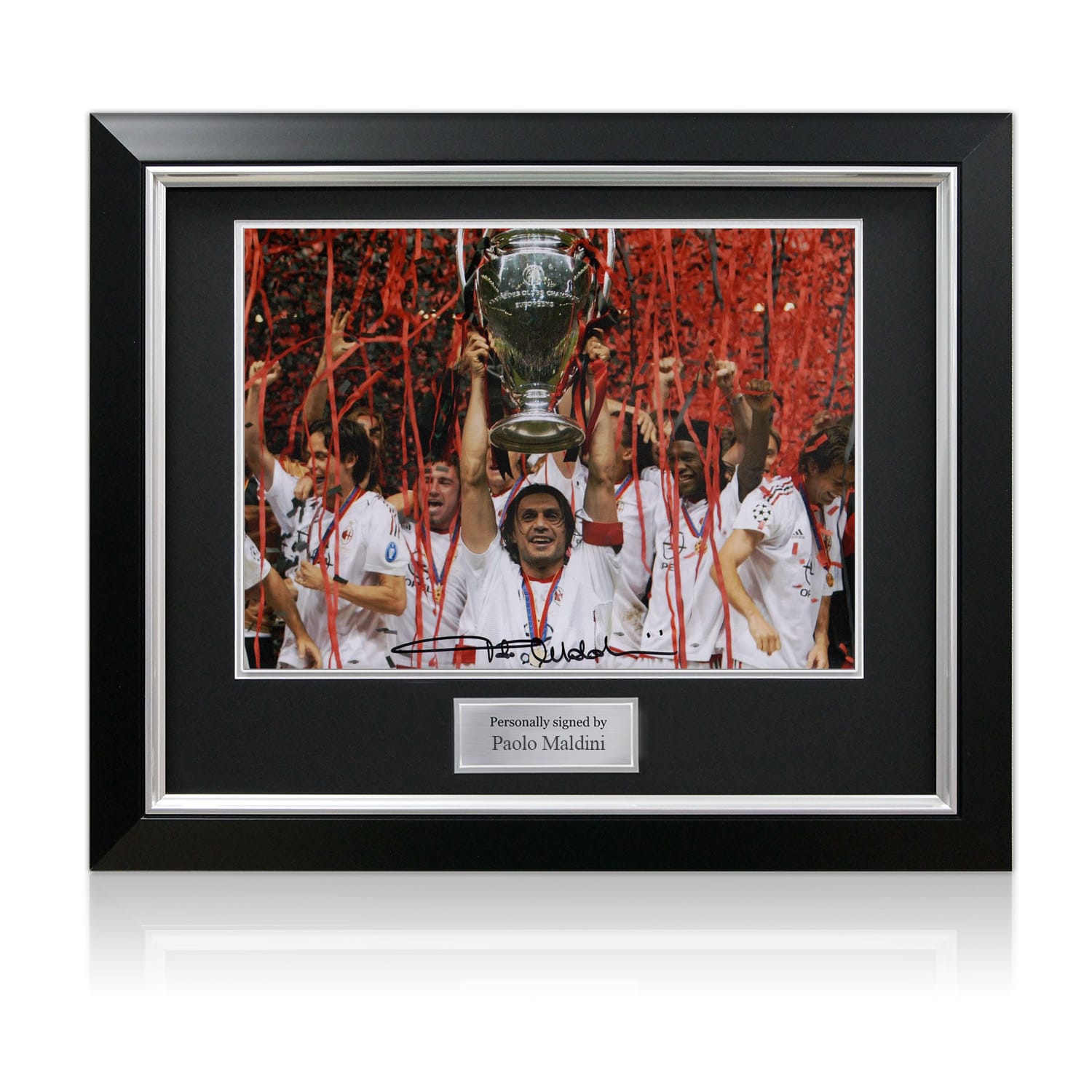 Paolo Maldini Signed AC Milan Football Photo: UCL Winner. Deluxe Frame