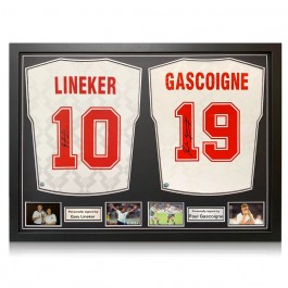 Gary Lineker And Paul Gascoigne Signed England 1990 Football Shirt. Dual Frame