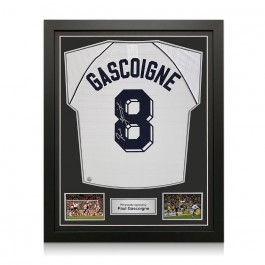 Paul Gascoigne Signed Tottenham Hotspur 1991 FA Cup Semi-Final Football Shirt. Standard Frame