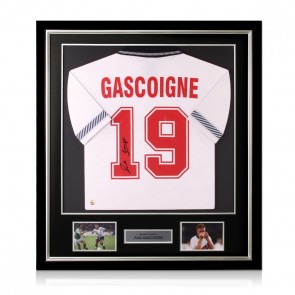 Paul Gascoigne Signed England 1990 Football Shirt. Deluxe Frame