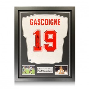 Paul Gascoigne Signed England 1990 Football Shirt. Standard Frame