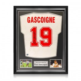 Paul Gascoigne Signed England 1990 Football Shirt. Superior Frame