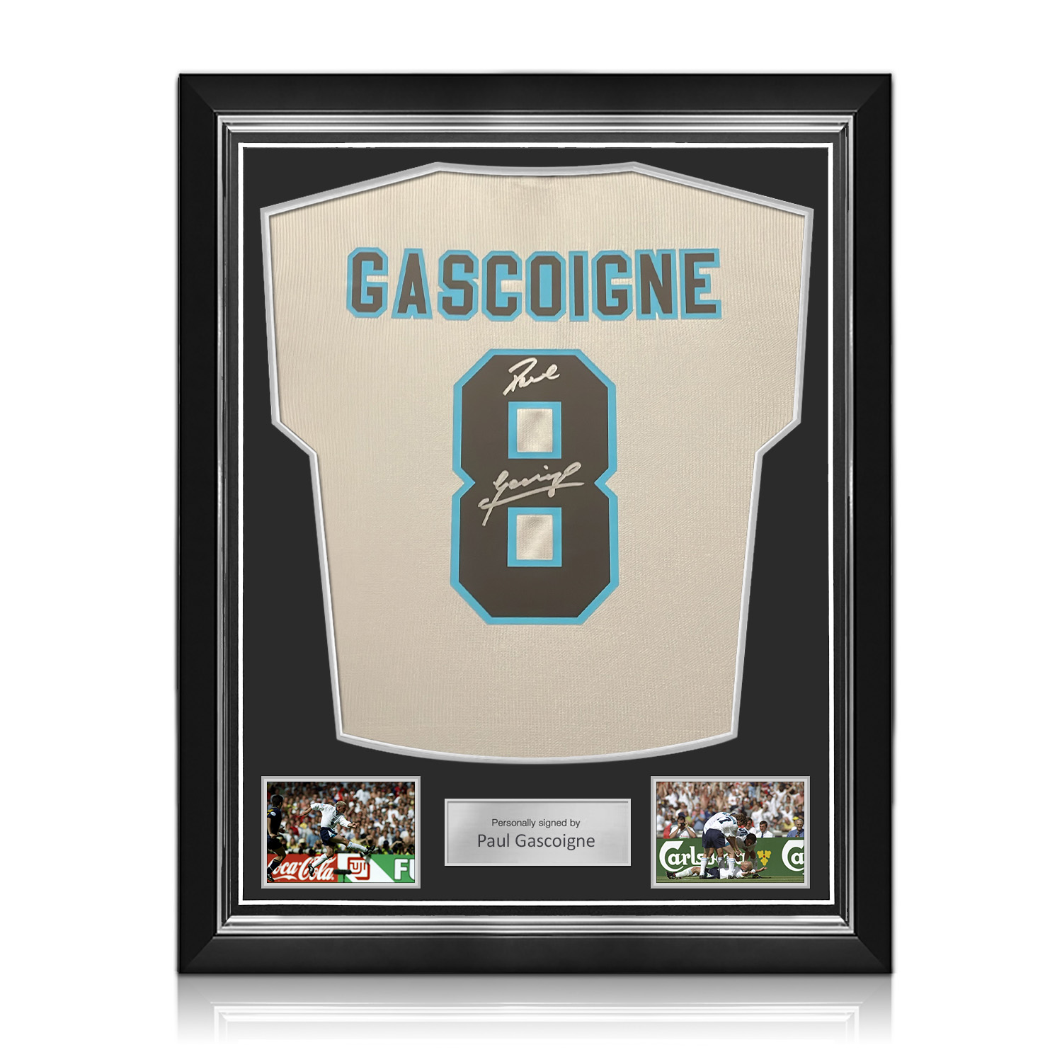 Paul Gascoigne Signed England 1996 Home Football Shirt. Superior Frame