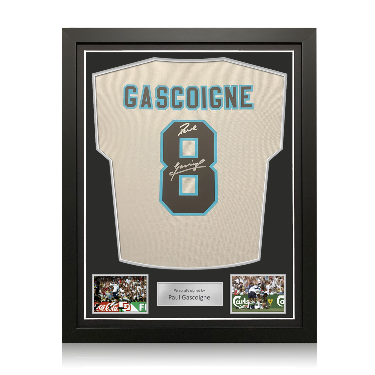 Paul Gascoigne Signed England 1996 Home Football Shirt. Standard Frame