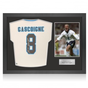 Paul Gascoigne Signed England Euro 1996 Football Shirt. Icon Frame