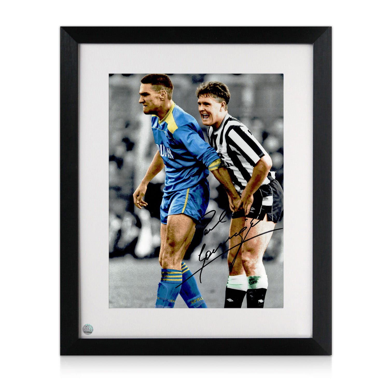 Paul Gascoigne Signed Newcastle United Football Photo: With Vinnie Jones. Framed