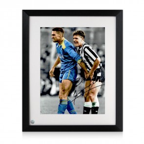 Paul Gascoigne Signed Newcastle United Football Photo: With Vinnie Jones. Framed