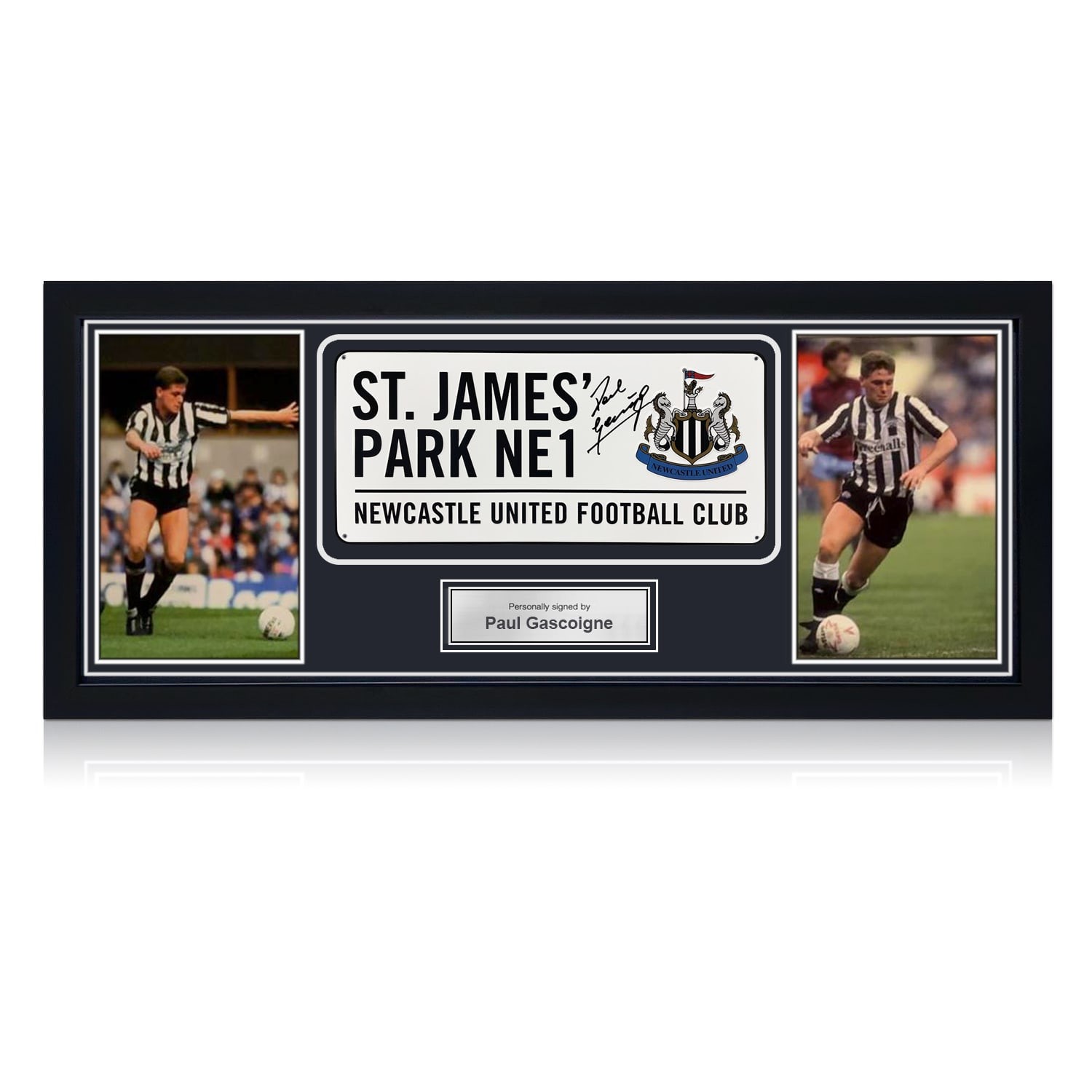 Paul Gascoigne Signed Newcastle United Street Sign. Framed