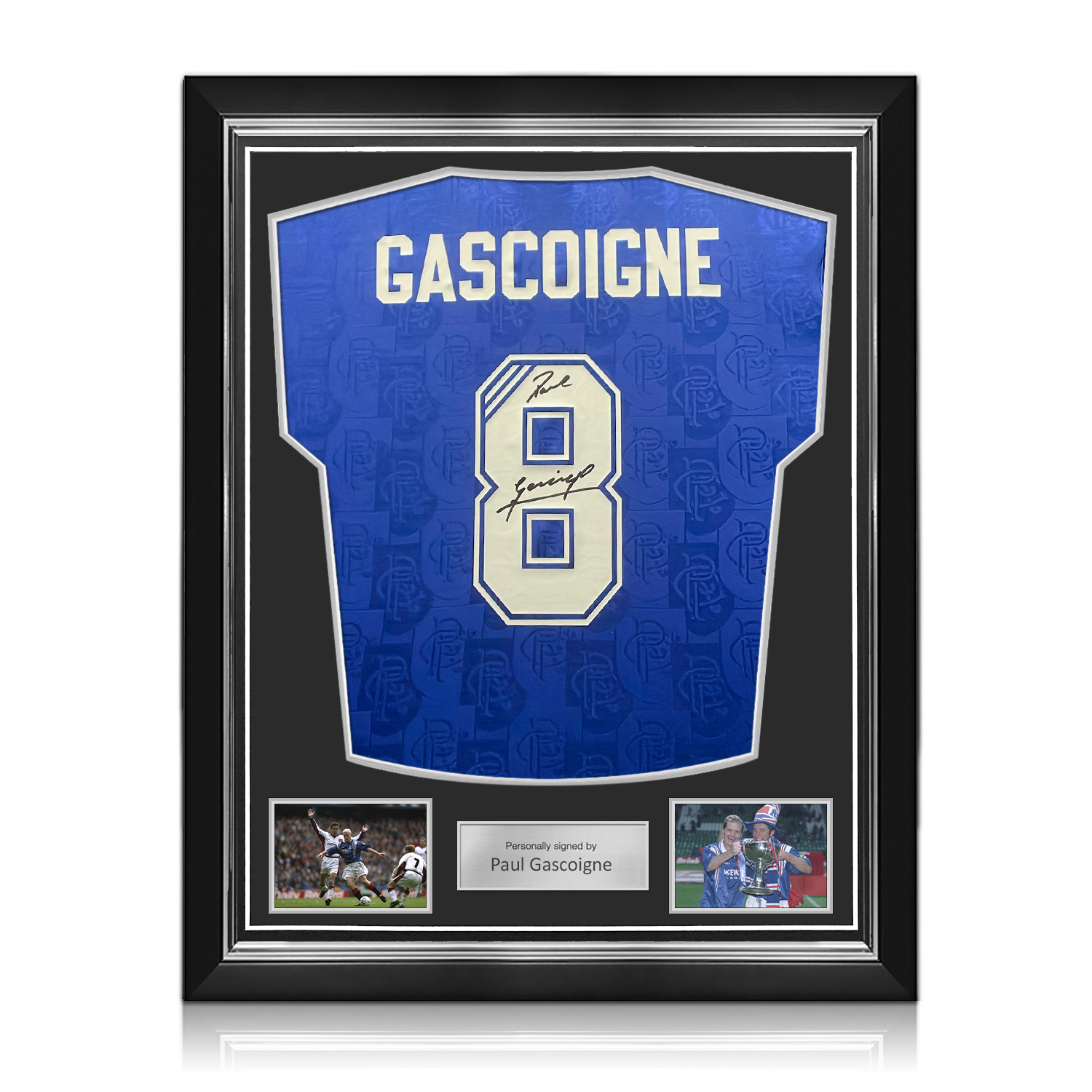 Paul Gascoigne Signed Rangers 1996-97 Home Football Shirt. Superior Frame