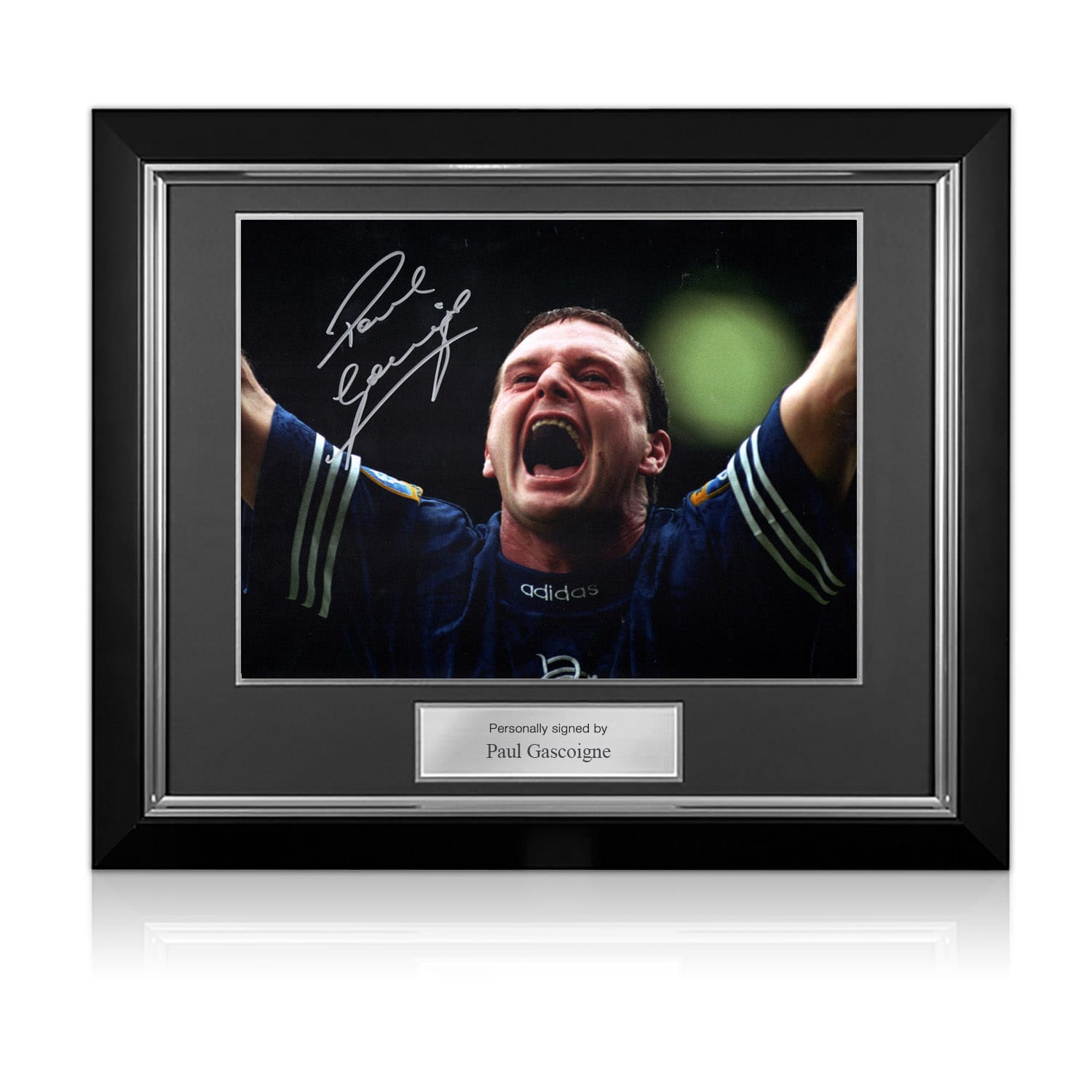 Paul Gascoigne Signed Rangers Football Photo. Deluxe Frame