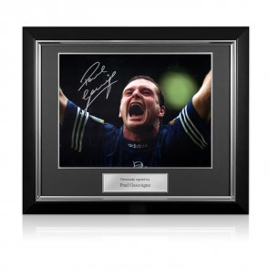 Paul Gascoigne Signed Rangers Football Photo. Deluxe Frame