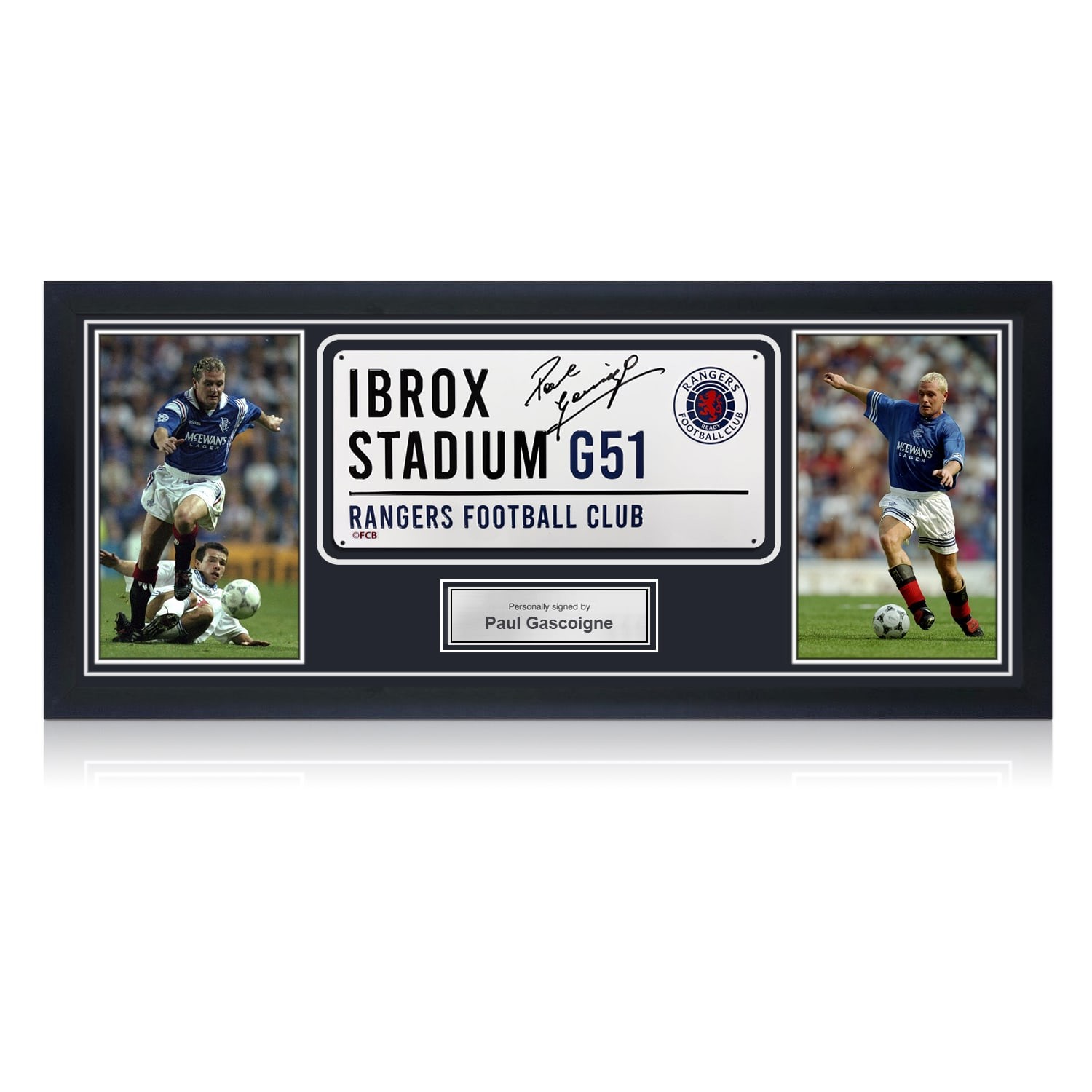 Paul Gascoigne Signed Rangers Street Sign. Framed