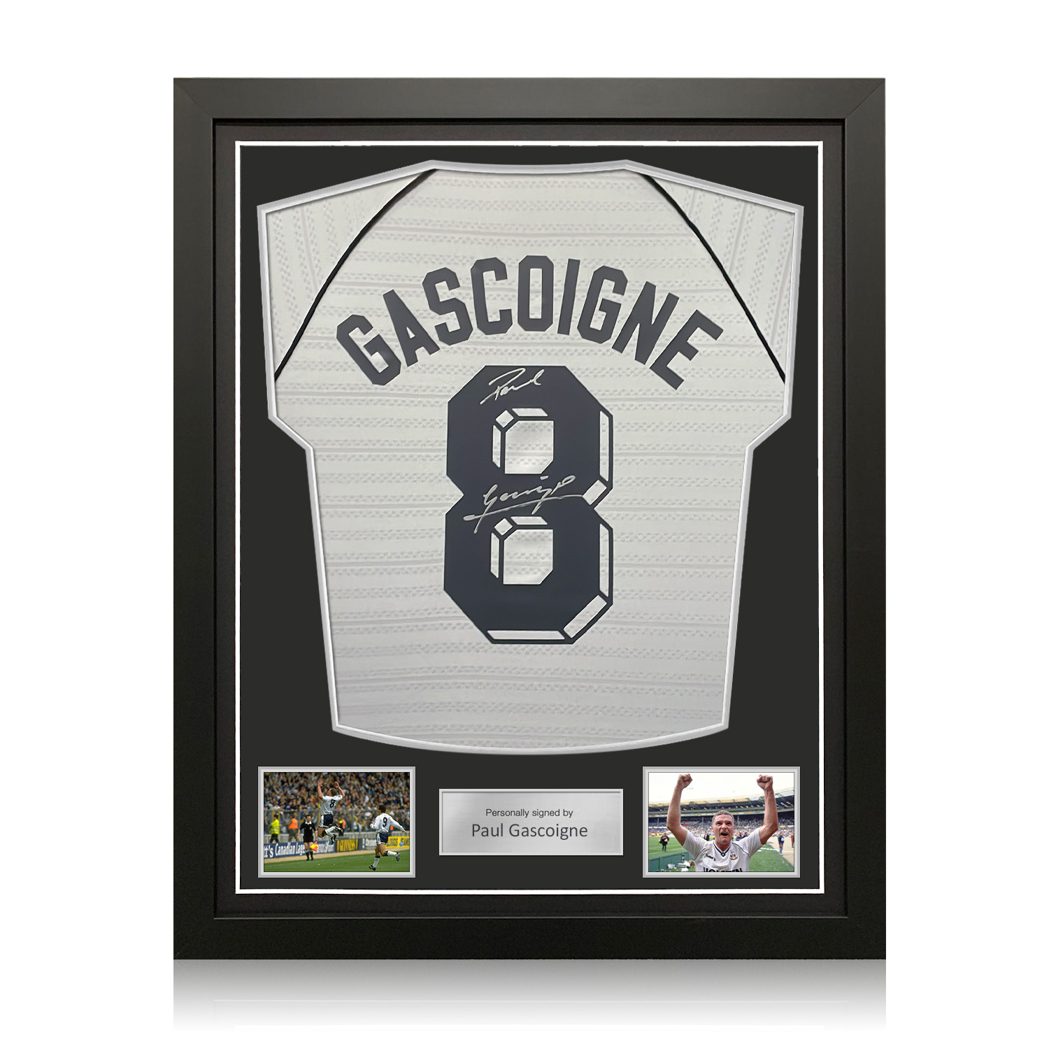 Paul Gascoigne Signed Tottenham Hotspur 1991 FA Cup Semi-Final Football Shirt. Standard Frame
