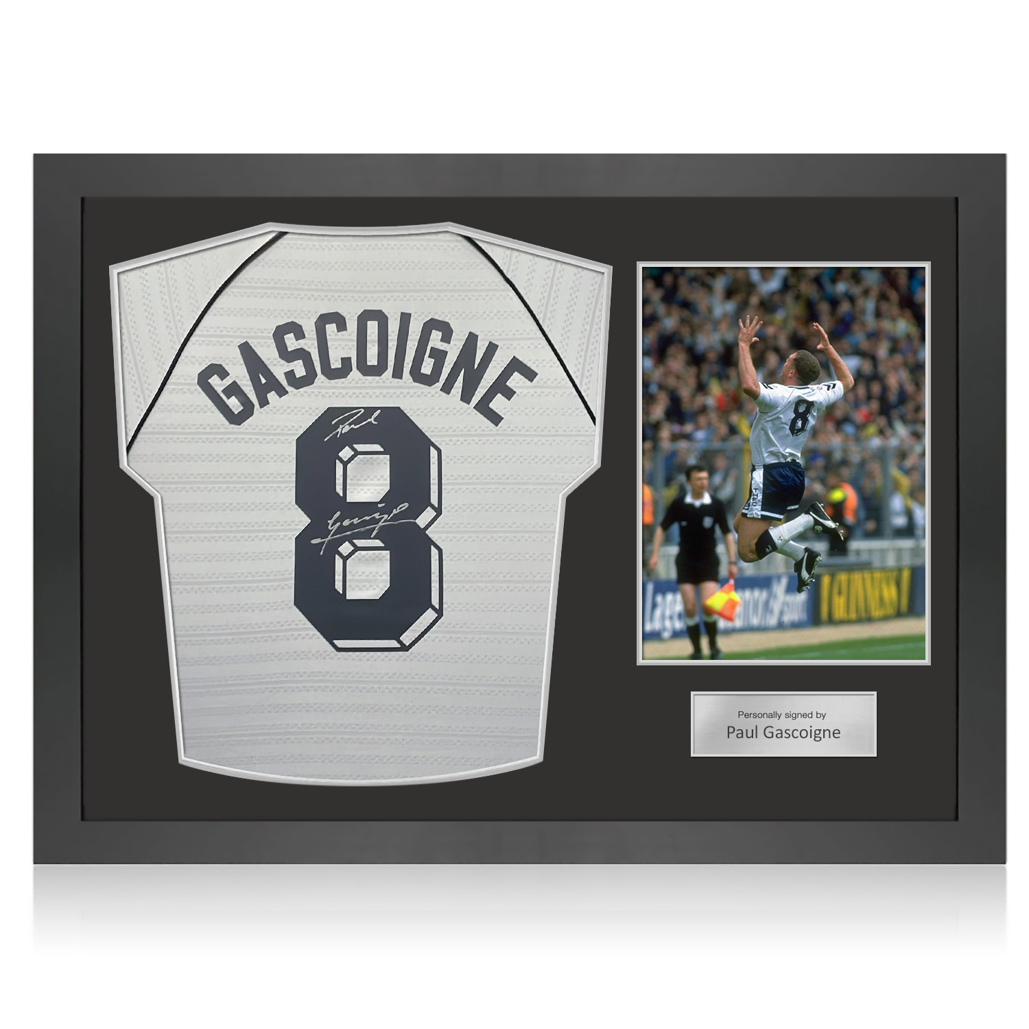 Paul Gascoigne Signed Tottenham Hotspur 1991 FA Cup Semi-Final Football Shirt. Icon Frame