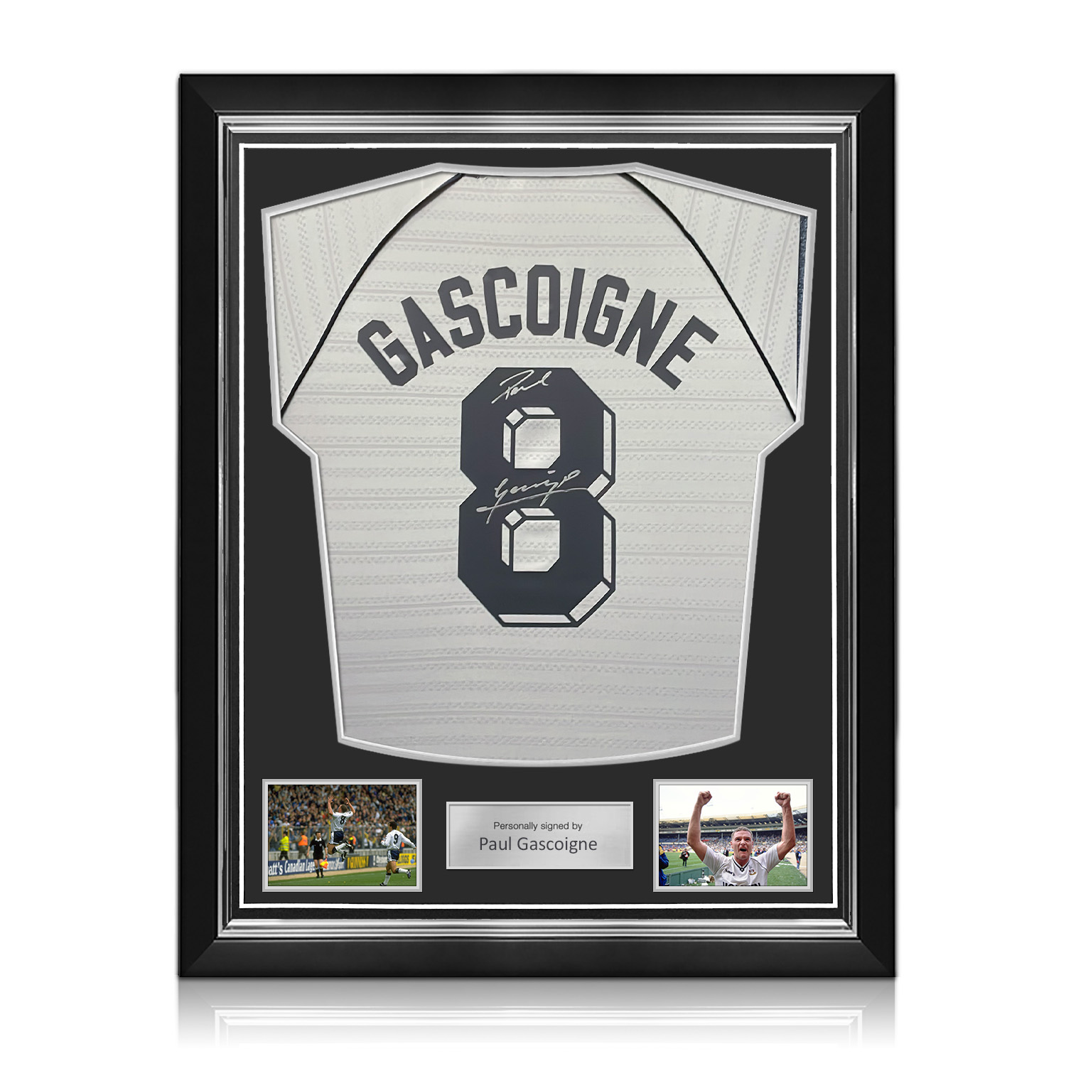 Paul Gascoigne Signed Tottenham Hotspur 1991 FA Cup Semi-Final Football Shirt. Superior Frame