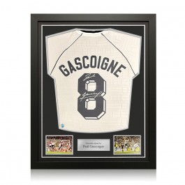 Paul Gascoigne Signed Tottenham Hotspur 1991 FA Cup Semi-Final Football Shirt. Standard Frame