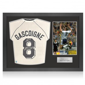 Paul Gascoigne Signed Tottenham Hotspur 1991 FA Cup Semi-Final Football Shirt. Icon Frame