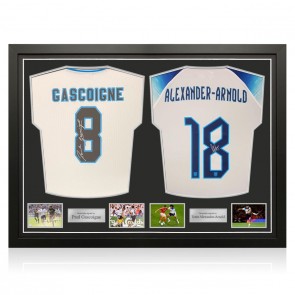Paul Gascoigne And Trent Alexander-Arnold Signed England Football Shirts. Dual Frame