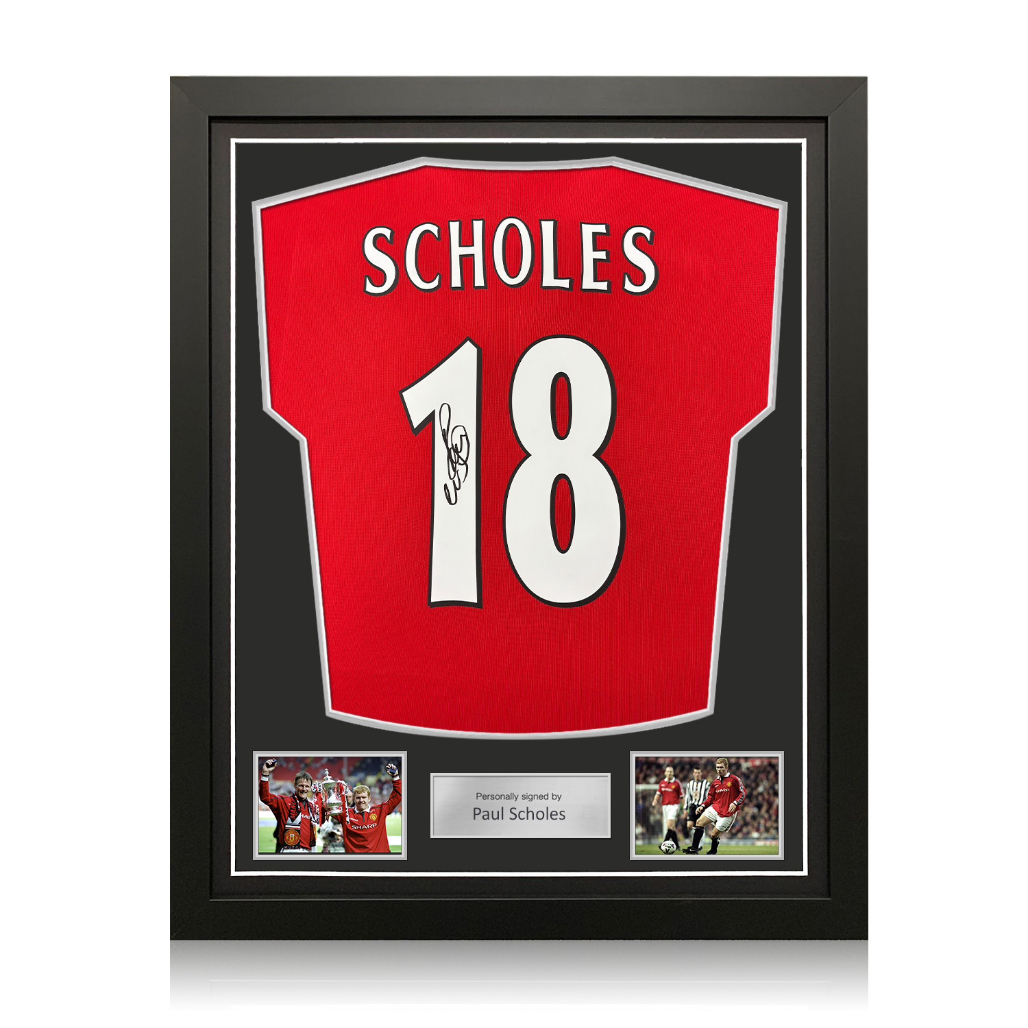 Paul Scholes Signed Manchester United 1998-00 Football Shirt. Standard Frame