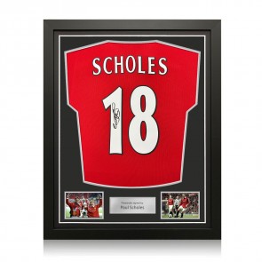 Paul Scholes Signed Manchester United 1998-00 Football Shirt. Standard Frame