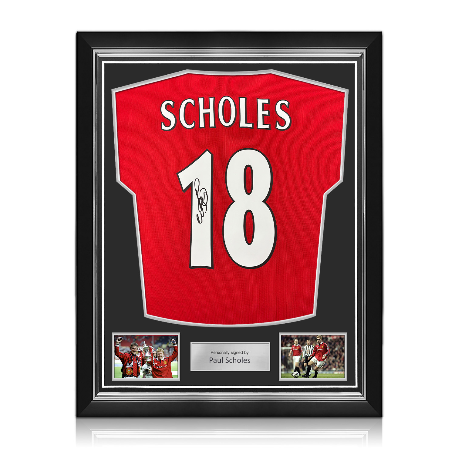 Paul Scholes Signed Manchester United 1998-00 Football Shirt. Superior Frame