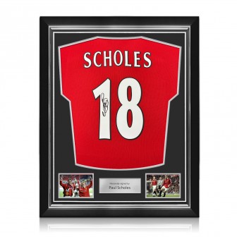 Paul Scholes Signed Manchester United 1998-00 Football Shirt. Superior Frame