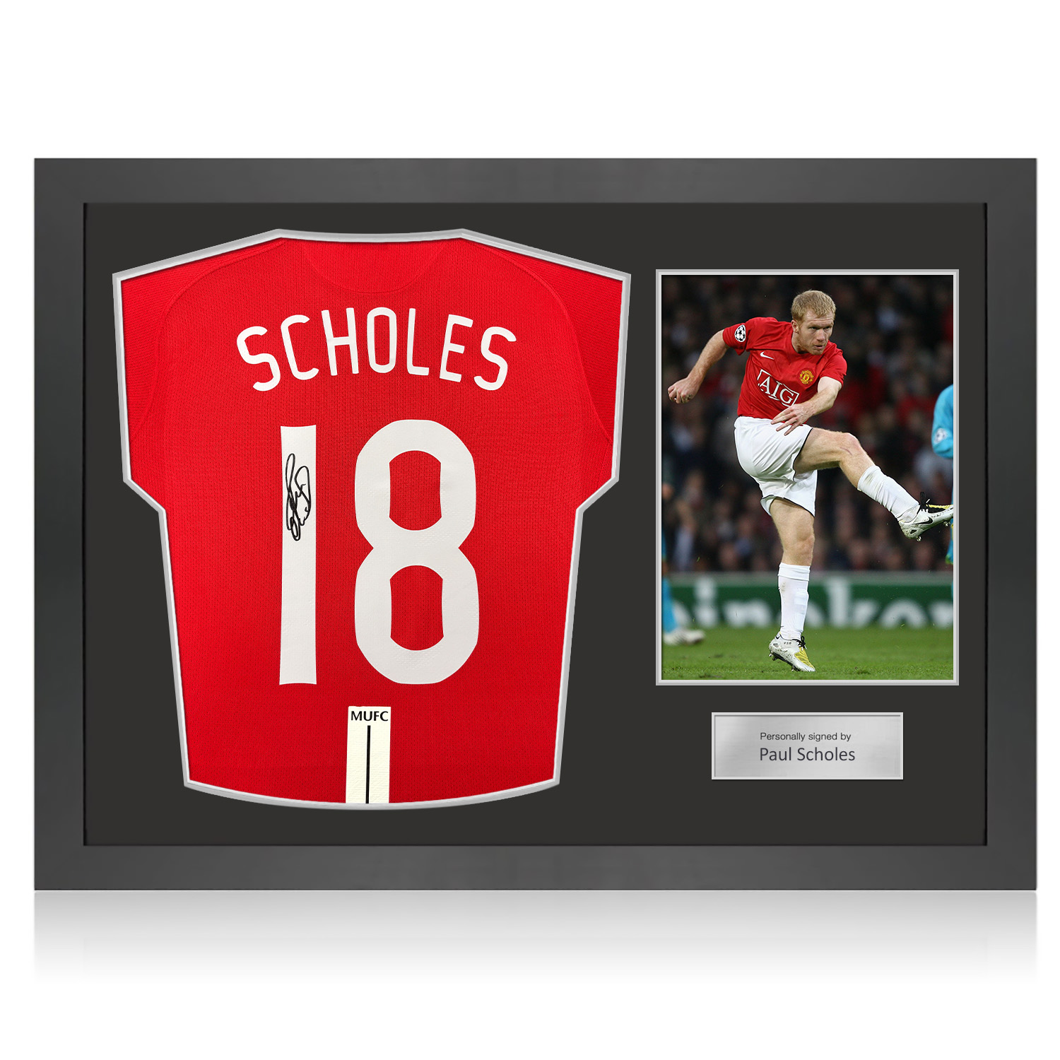Paul Scholes Signed Original Manchester United 2007-09 Football Shirt. Icon Frame