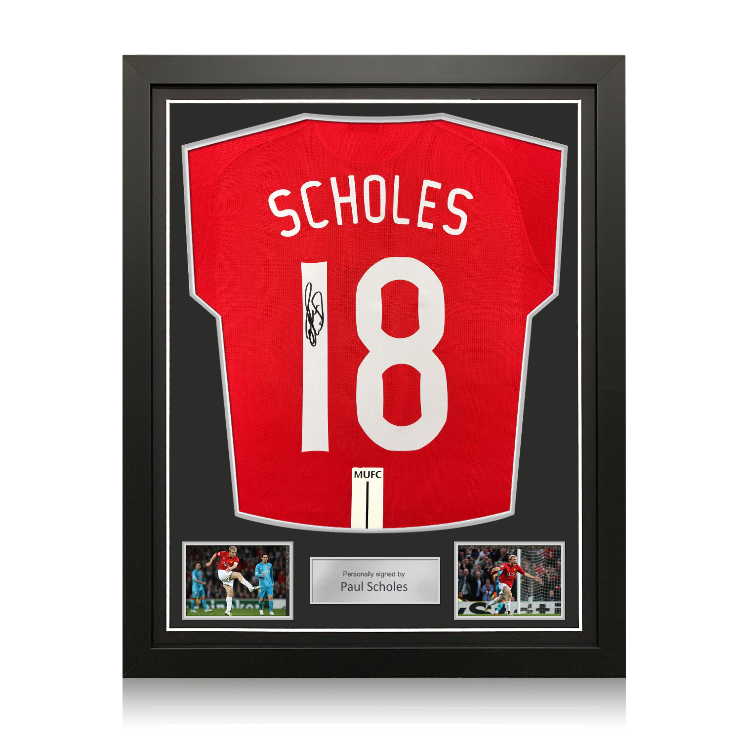 Paul Scholes Signed Original Manchester United 2007-09 Football Shirt. Standard Frame