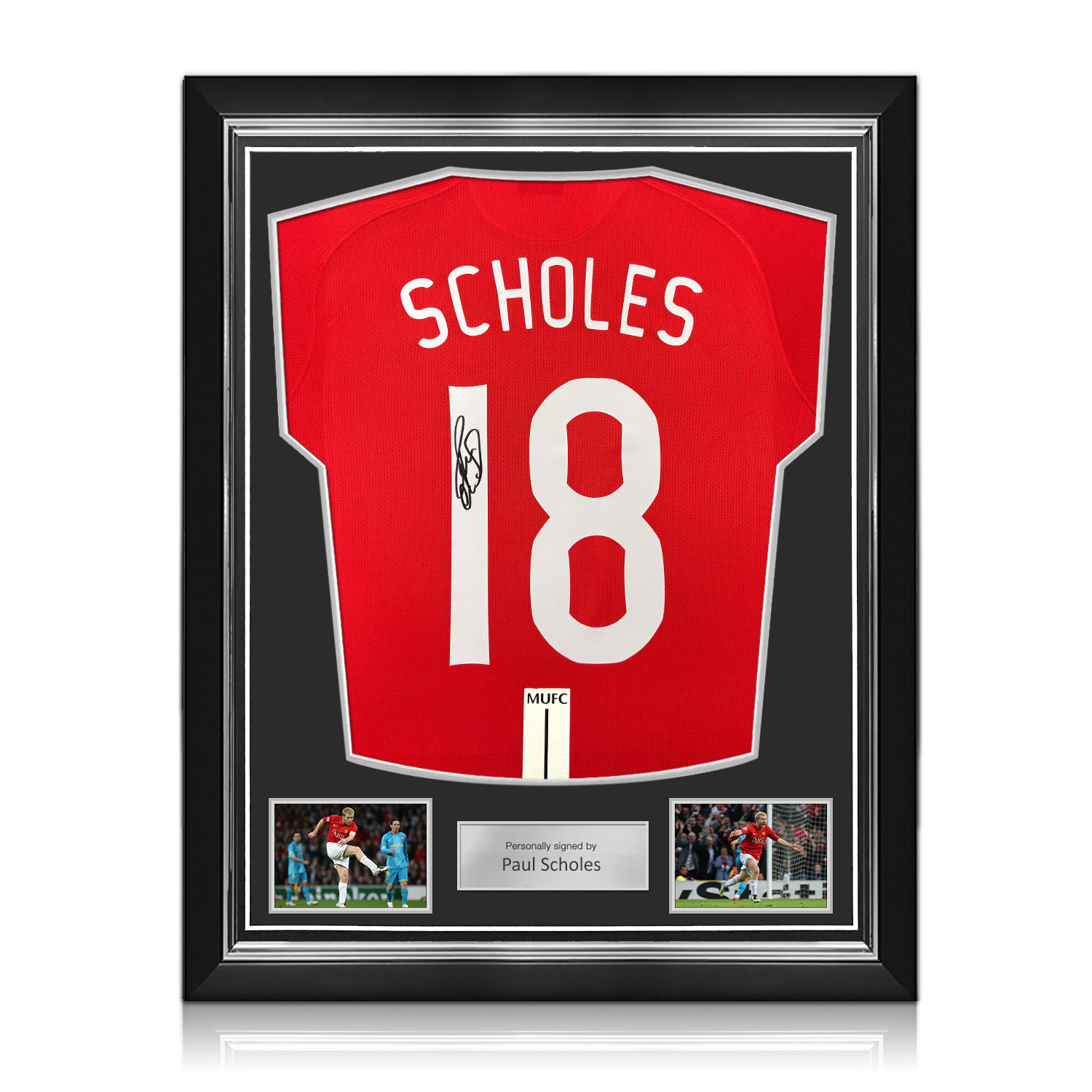 Paul Scholes Signed Original Manchester United 2007-09 Football Shirt. Superior Frame