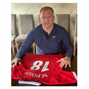 Paul Scholes Signed Manchester United 1999 League Football Shirt. Superior Frame