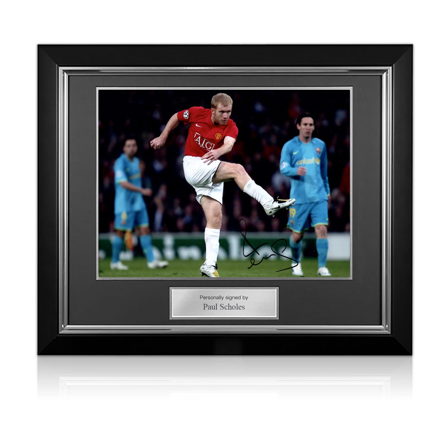Paul Scholes Signed Manchester United Football Photo: UCL Volley. Deluxe Frame
