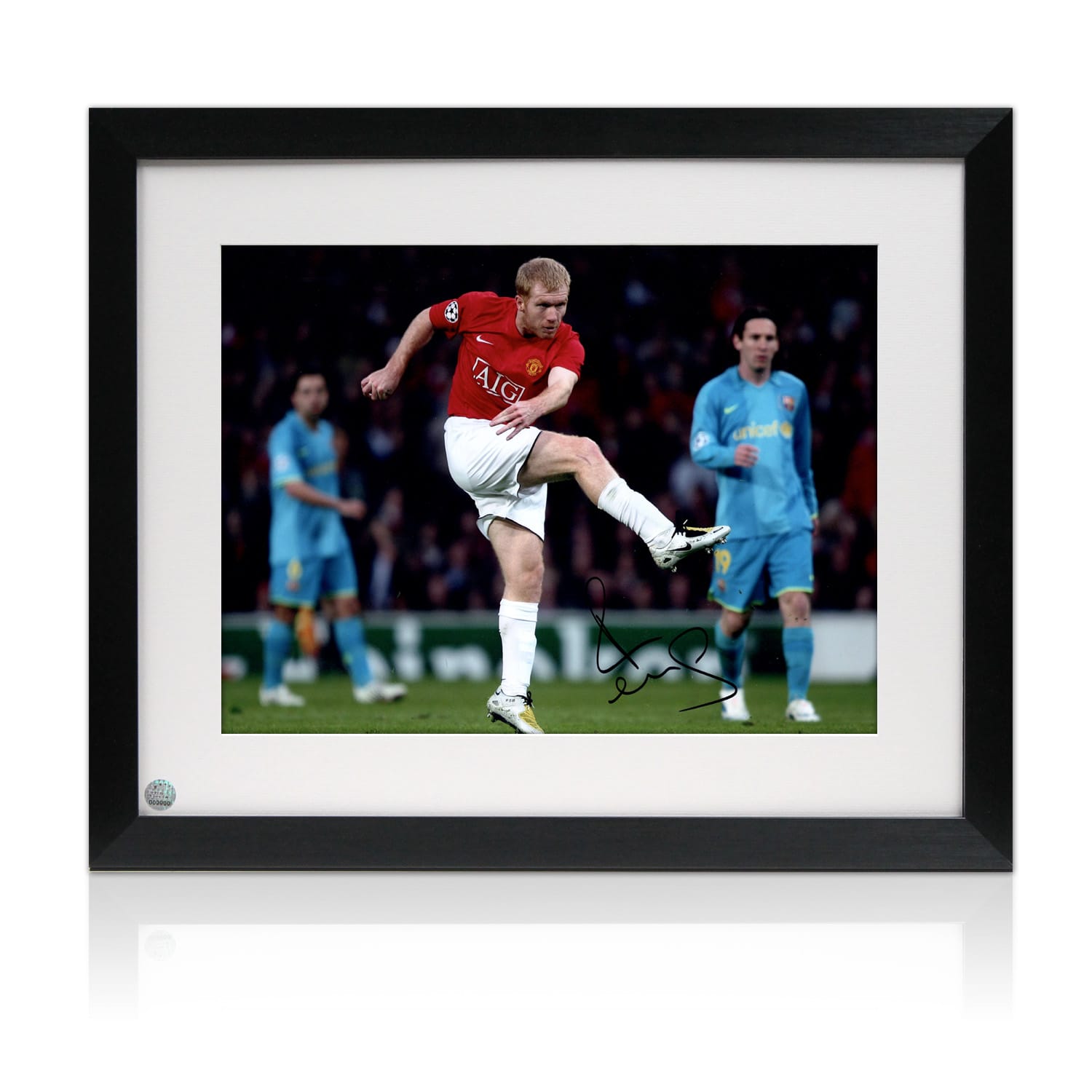 Paul Scholes Signed Manchester United Football Photo: UCL Volley. Framed