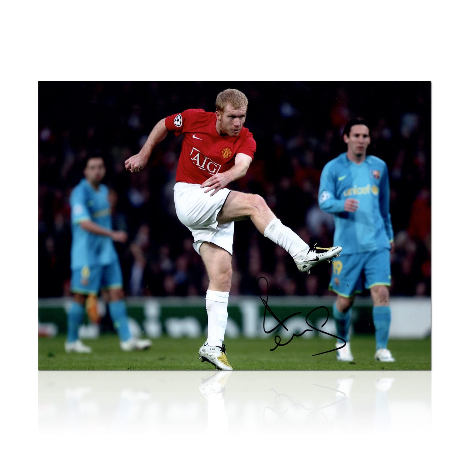 Paul Scholes Signed Manchester United Football Photo: UCL Volley
