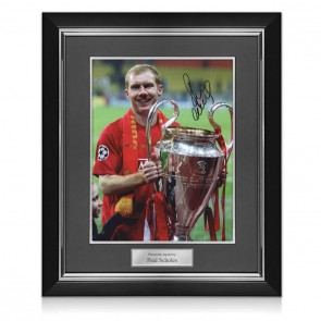 Paul Scholes Signed Manchester United Football Photo: European Champion. Deluxe Frame