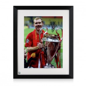 Paul Scholes Signed Manchester United Football Photo: European Champion. Framed