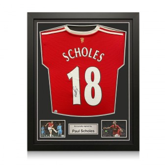 Paul Scholes Signed Manchester United 2021-22 Football Shirt. Standard Frame