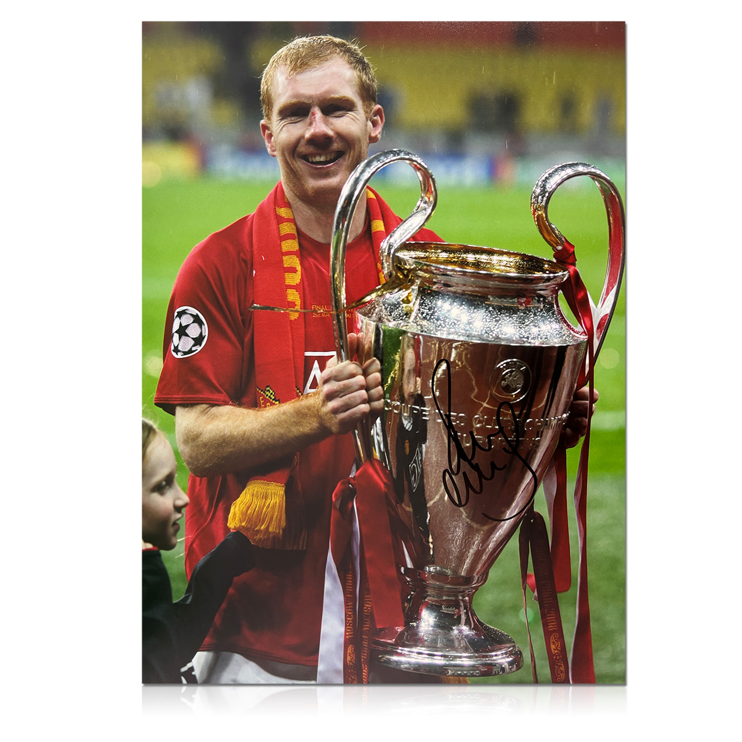 Paul Scholes Signed Manchester United Football Photo: UCL Trophy