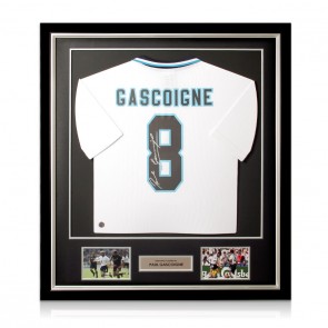 Paul Gascoigne Signed England Euro 1996 Football Shirt. Deluxe Frame