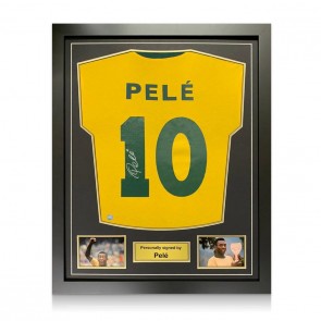 Pele Signed Brazil Shirt. Framed
