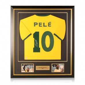 Pele Signed Brazil Shirt. Deluxe Frame