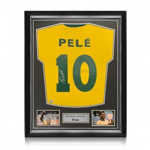 Pele Signed Brazil Football Shirt. Superior Frame Silver
