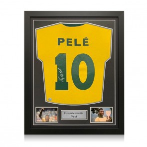 Pele Signed Brazil Shirt. Framed Silver