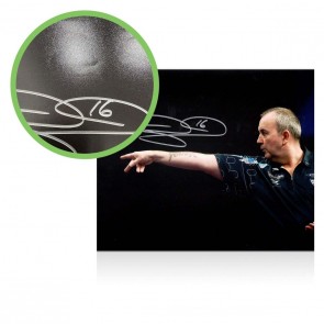 Phil Taylor Signed Darts Photo: Feel The Power. Damaged A