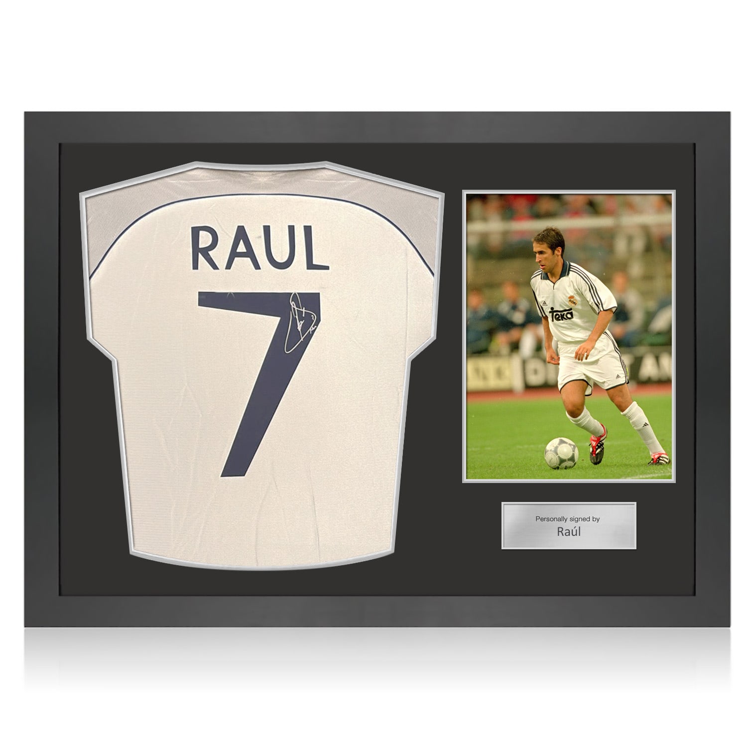 Raul Signed Original Real Madrid 1999-2000 Home Football Shirt. Icon Frame