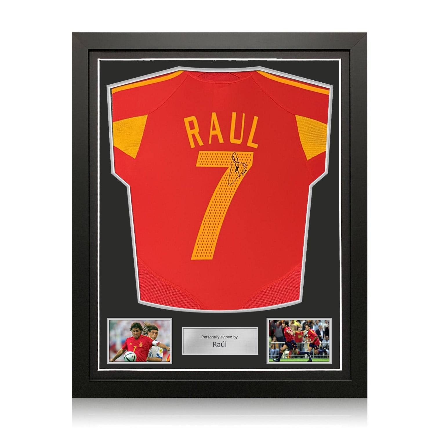 Raul Signed Original Spain 2004-06 Home Football Shirt. Standard Frame